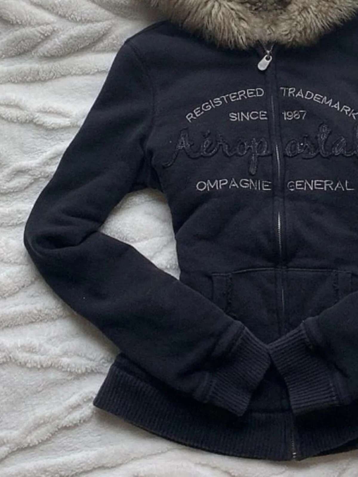 Y2K Retro Haruku Letter Embroidery Plush Dark Zipper Hooded Sweatshirt for Women's Autumn and Winter 2000s Fashion Jacket