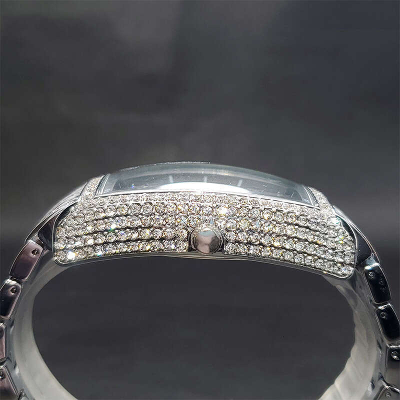 Full Diamond Hip Hop Strange Digital Men's Wine Bucket Black Plate Handsome Rap Quartz Watch