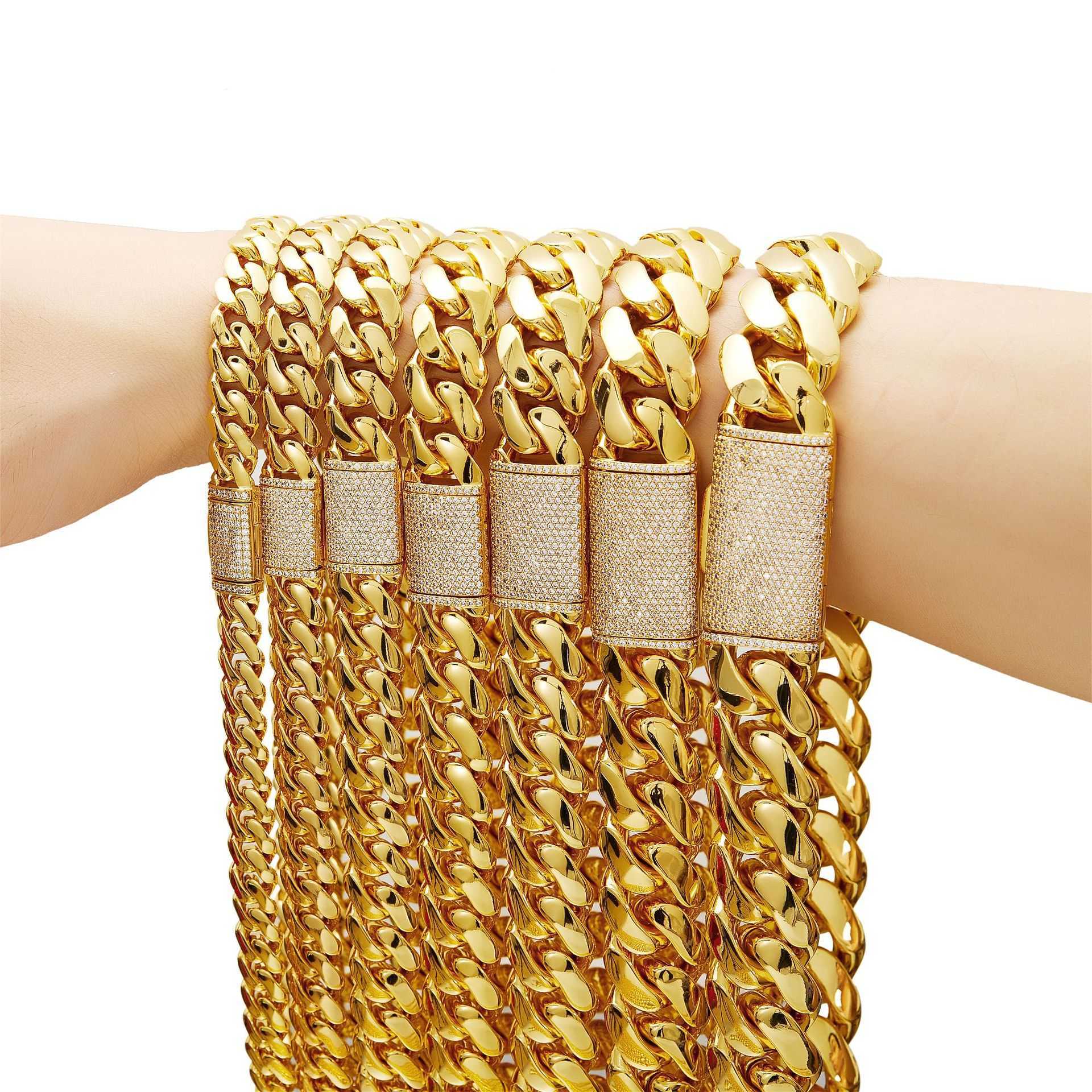 14mm-22mm Wide Chunky Hip Hop Bling Iced Out moissanite Bold Polishing Gold Miami Cuban Link Chain Bracelets for Men Rapper Jewelry