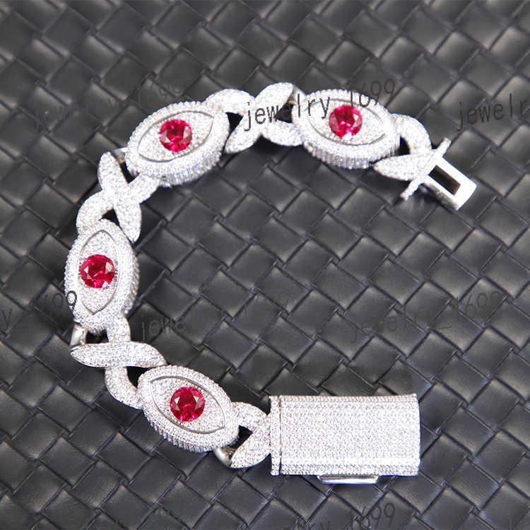 2025 Designer necklace New Fashion Jewelry Mens Ruby Diamond Eyes Bracelet 15mm 925 Sterling Silver VVS Moissanite Diamond Cuban Link Bracelet