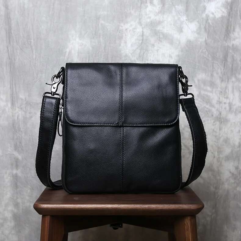 New Top Layer Cowhide Soft Casual Business Leather Vertical Shoulder Crossbody Bag Men's Fashion