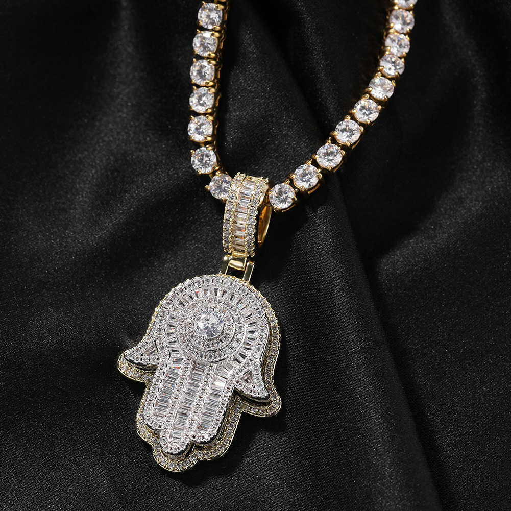 High Quality New European American Double Layer Hamsa Hand Gold Plated Jewelry Pendants Fatimas Hand Necklace