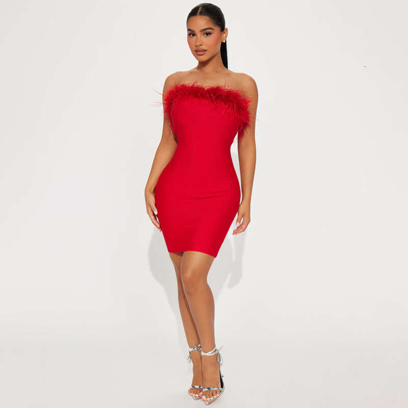 European American style sexy girl women's ur autumn and winter strapless fringe dress BM hot item 2025 new casual fashion trend clothing