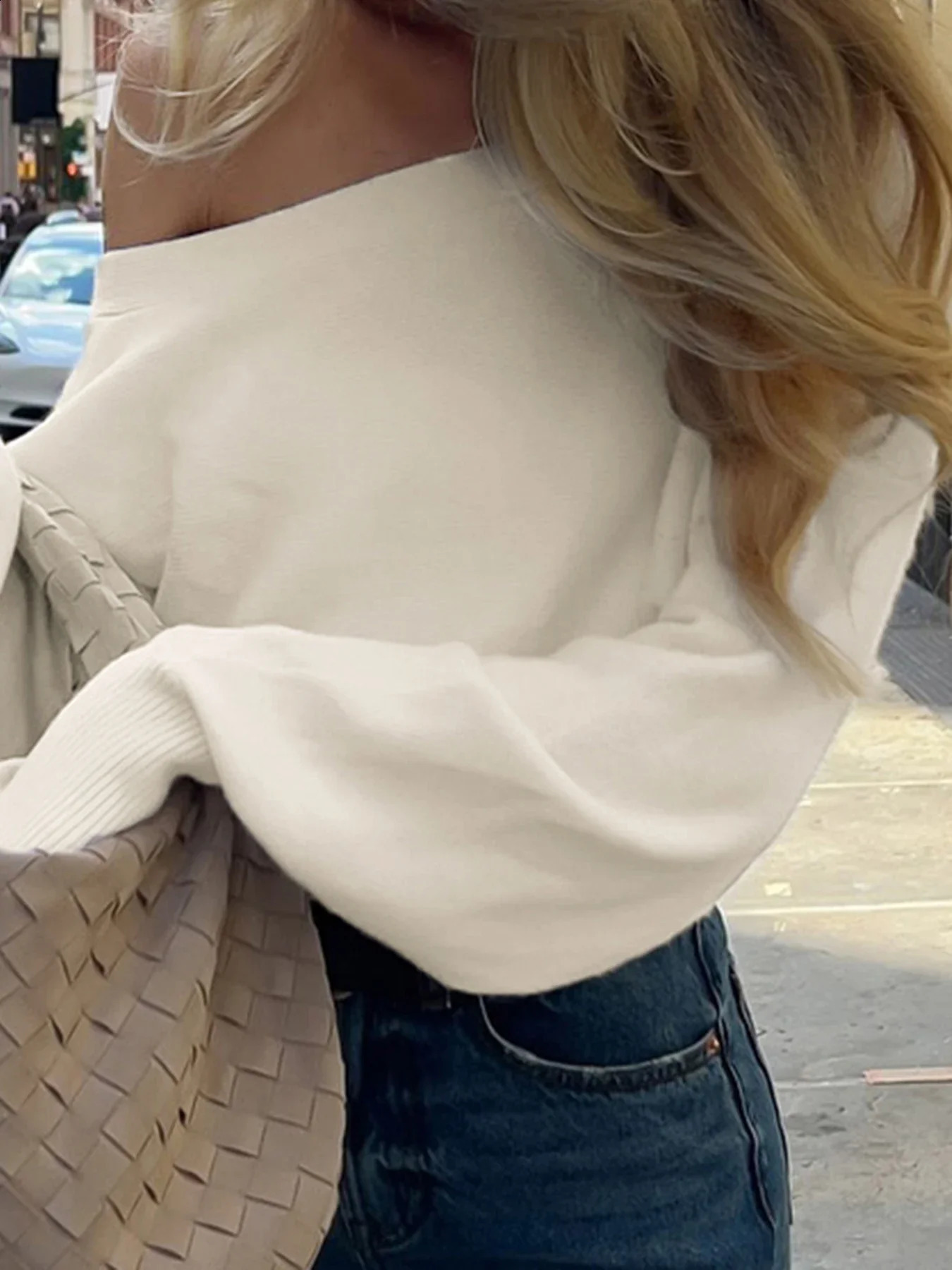 Solid Off-Shoulder Sweater Loose Slash Neck Long Sleeve Knitted Pullovers Women Autumn Winter Fashion Casual Lady 250210