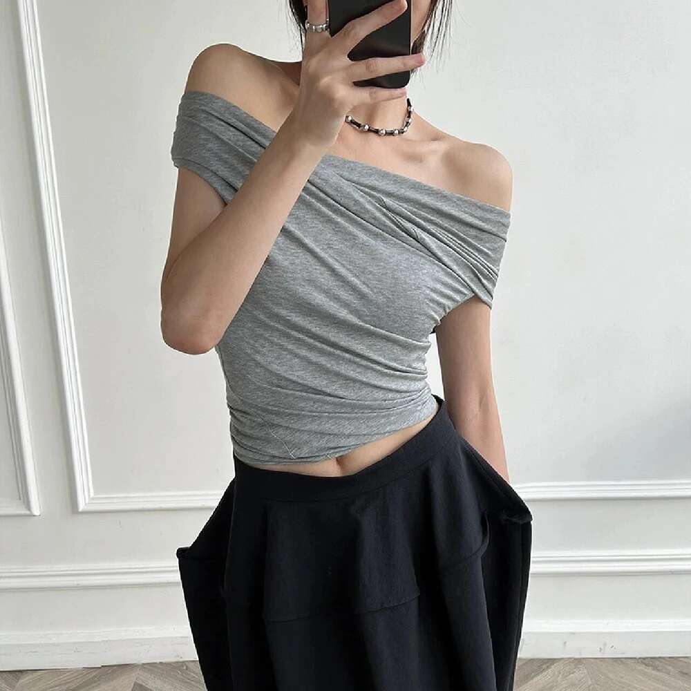 2024 Spring / Summer New Women's T-Shirt Y2k Stereo Rotary Cut Multi-Wear Modal Stretch Slim Sexy One-Shoulder Sleeveless Top