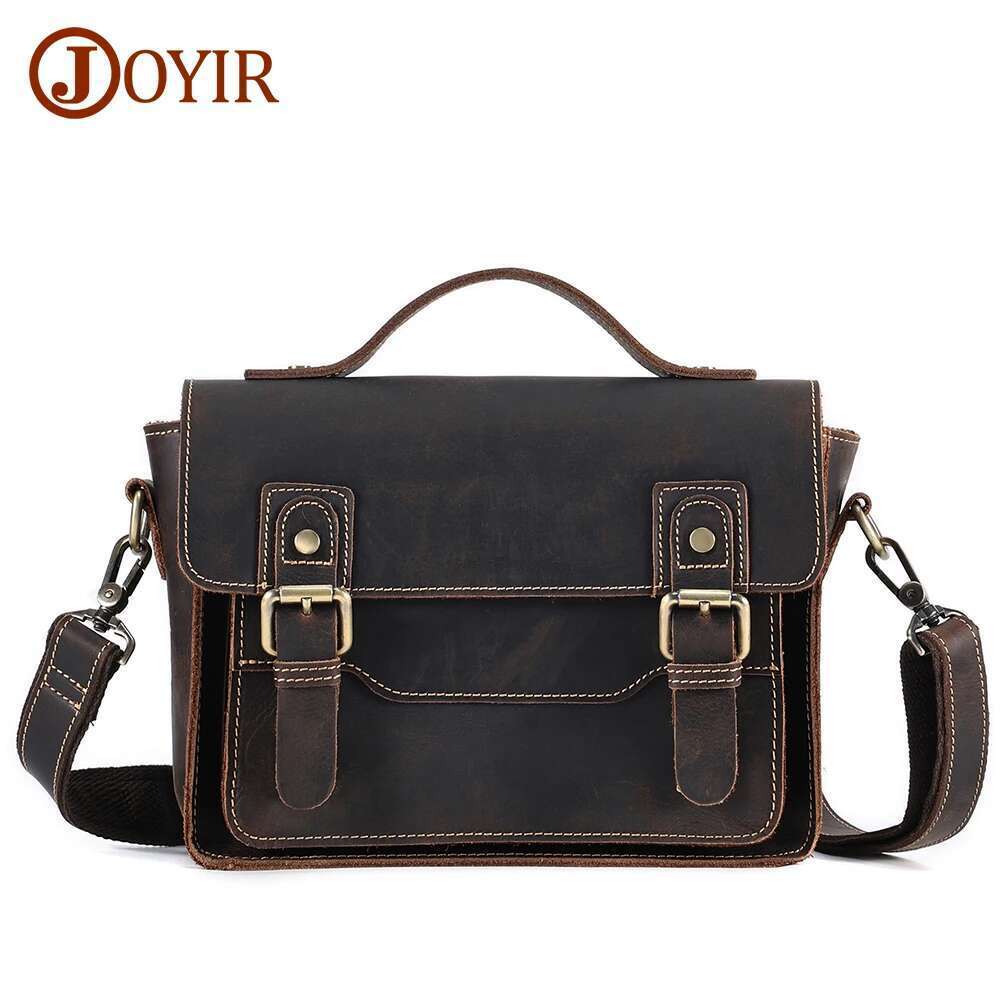 JOYIR Vintage Genuine Leather Shoulder Men Women Work Travel Messenger Satchel Crossbody Bag Fit For 7.9" Ipad Handbag