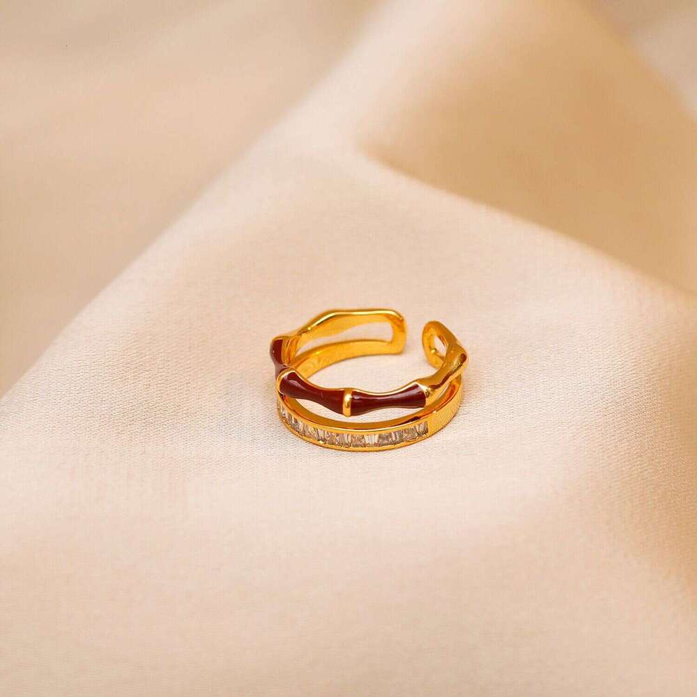 Hot sale Designer ring for women Chinese style green bamboo knot gold-plated Mozambique diamond high-end open ring luxury jewelry party gift wedding f