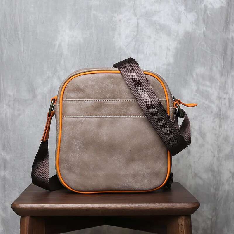 Genuine Leather Shoulder For Men's Casual Commuting Crossbody Frosted Cowhide Retro Style Contrasting Small Quare Bag