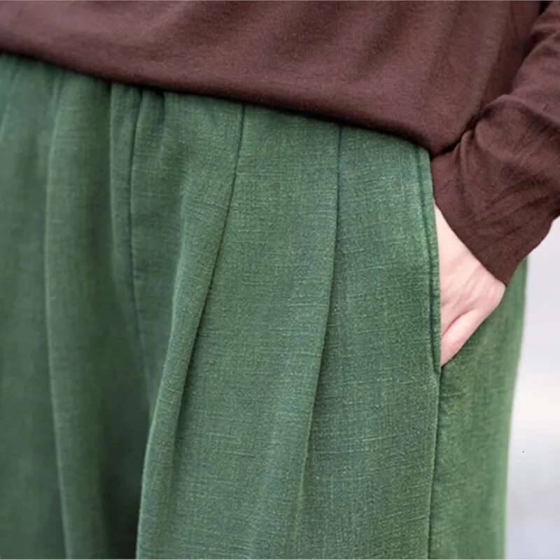 Vintage Warm Bloomers Solid Color En Winter Elastic Waist Trouser 2024 New Plus Fleece Women Long Pants