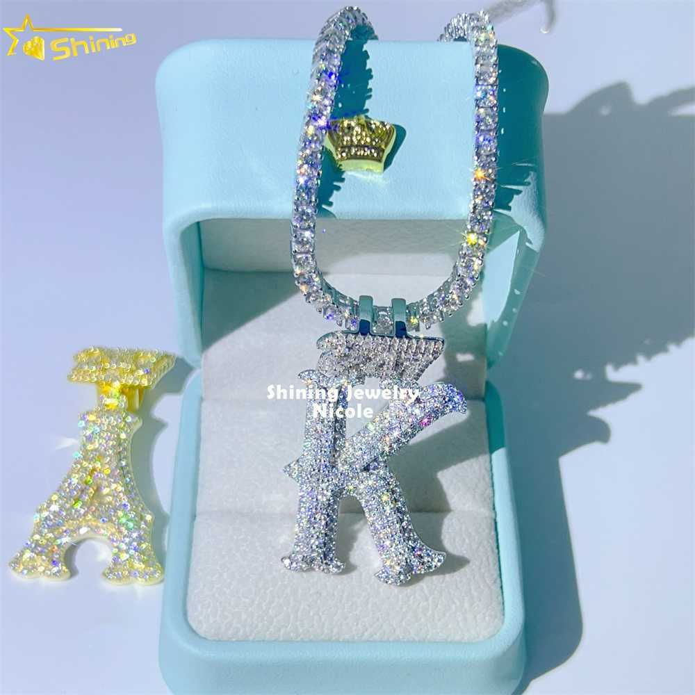 Fashion Jewelry Hip Hop Moissanite Diamond 1 Initial Cursive Custom 925 Sterling Silver Letter Pendant