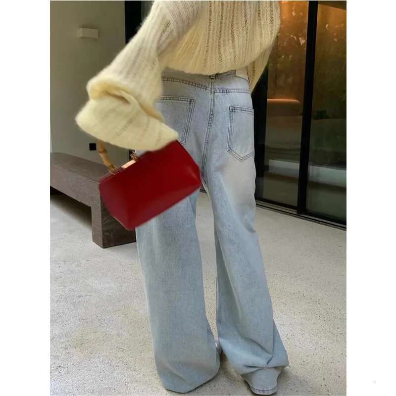 Blue Jeans Women High Waist American Plus Size Wide Leg Vintage Straight Baggy Casual Denim Trousers Mom Oversize Pants