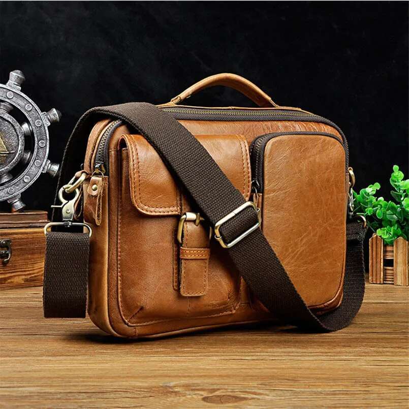 Leather Retro Large Capacity Unisex Handbag Shoulder Messenger Crossbody Notebook Bussiness Bag Man Briefcase Tote Office Purse