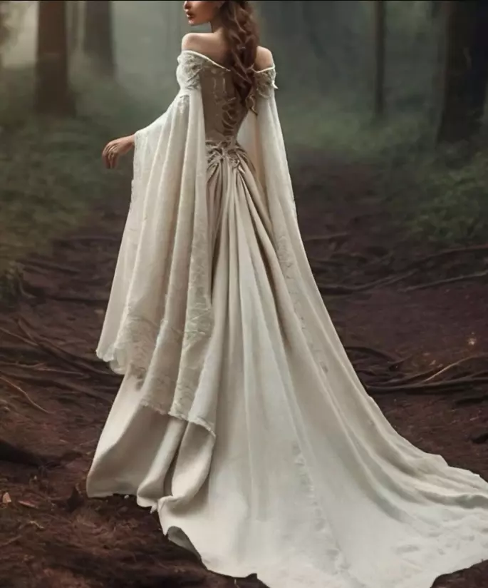 Medieval Renaissance Wedding Dresses Lace Long Sleeves Cape Sleeves A-Line Corset Vintage Bridal Gowns Lace-Up Back Court Train Vestido De Novia