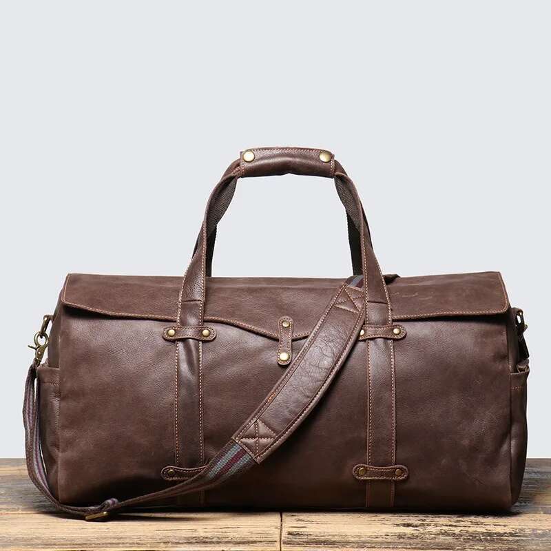 Nesitu Highend Large Vintage Black Coffee Genuine Leather Business Men Travel Bags Shoulder Messenger Gym Duffle Bag M1618