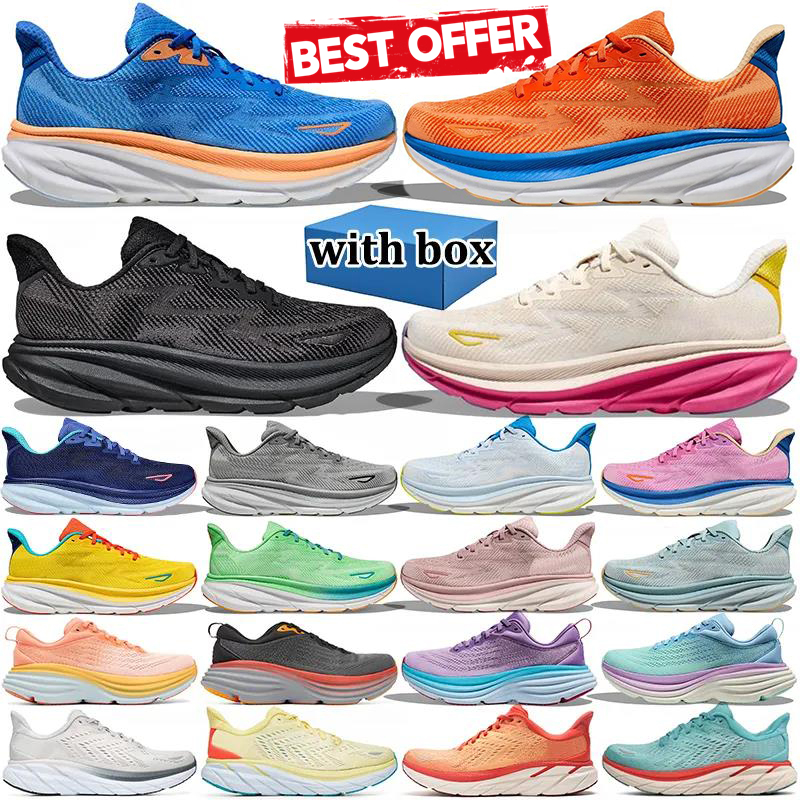Clifton 9 Running Shoes Lime Glow For Men Women Triple Black White Airy Blu Coastal Sky Bondi 8 Anthracite Summer Song Outdoor Mens Trainer