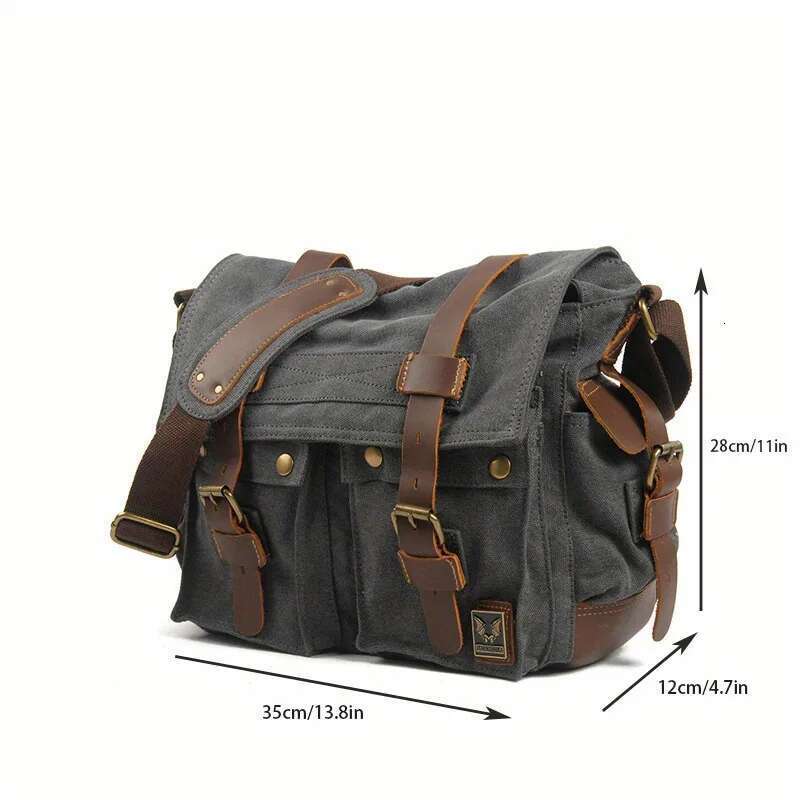 MUCHUAN Fashion Vintage Leather Canvas Men's Messenger Cotton Multi-Pocket Crossbody Bag Men Shoulder Casual Travel Handbag