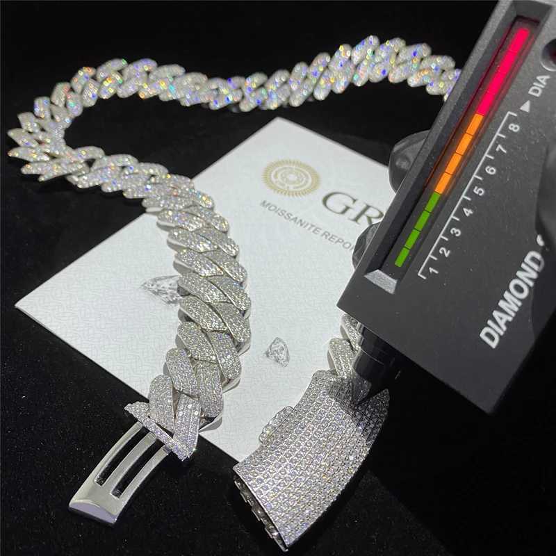 Full Iced Out d Color Vvs1 Moissanite Cuban Bracelet Bling Round Diamond Hip Hop Necklace 925 Solid Silver Men Cuban Link Chain
