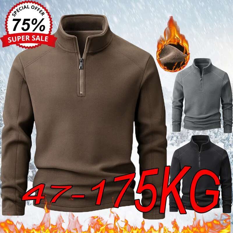 Men's Plus Veet Sweatshirts Large Size Winter Polar Fleece Stand-up Collar Zipper Long-sleeved Oversized Solid Color L-9XL Top