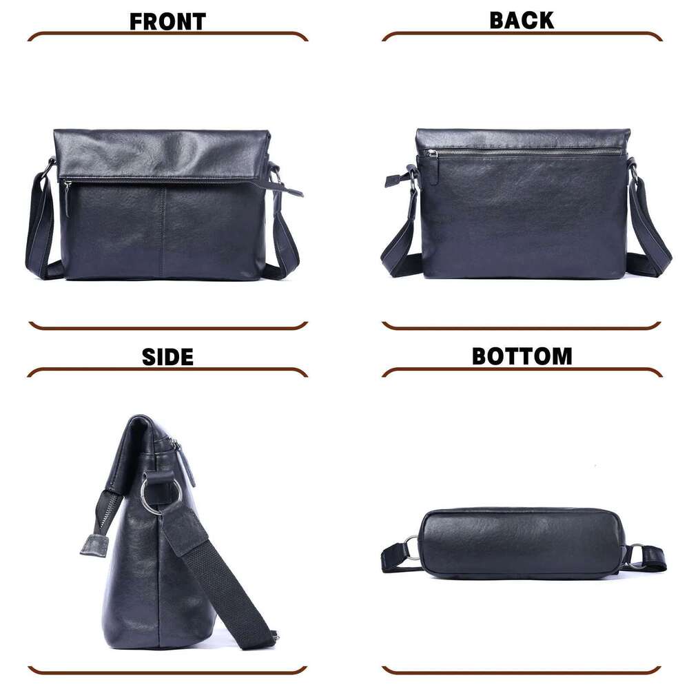 Genuine Men's Shoulder Crossbody Bags Simple Cowhide Laptop Bag Top Layer Vegetable-Tanned Leather Fashion Casual