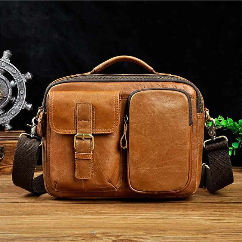 Leather Retro Large Capacity Unisex Handbag Shoulder Messenger Crossbody Notebook Bussiness Bag Man Briefcase Tote Office Purse