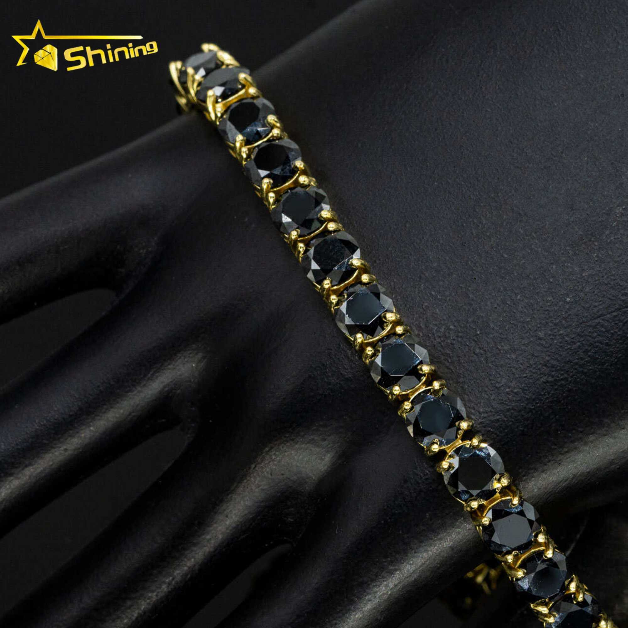 18k Yellow Gold Plated 3mm 4mm 5mm 6.5mm Black Moissanite Tennis Chain 925 Sterling Silver Men Women Tennis Necklace Bracelet