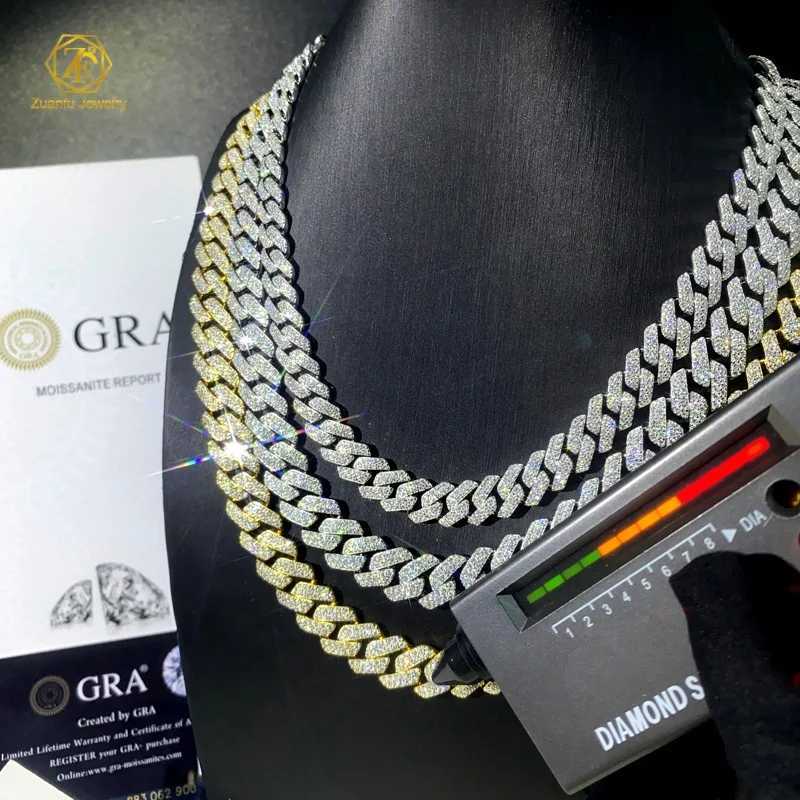 Fine Jewelry Gold Plated 925 Silver 2 Rows Vvs Moissanite Diamond Mens Hip Hop Iced Out Miami Cuban Link Chain Necklace