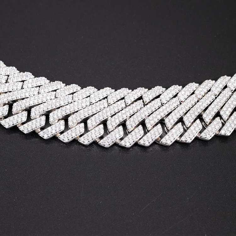 Customized Hip Hop Chain 20mm Width 2rows Cuban Chain S925 Sterling Silver Gold Plated Iced Out Moissanite Mens Link Jewelry