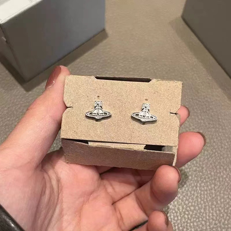 Designer New Empress Dowager Oslo Relief Mini Saturn Earrings 925 Sterling Silver Flat