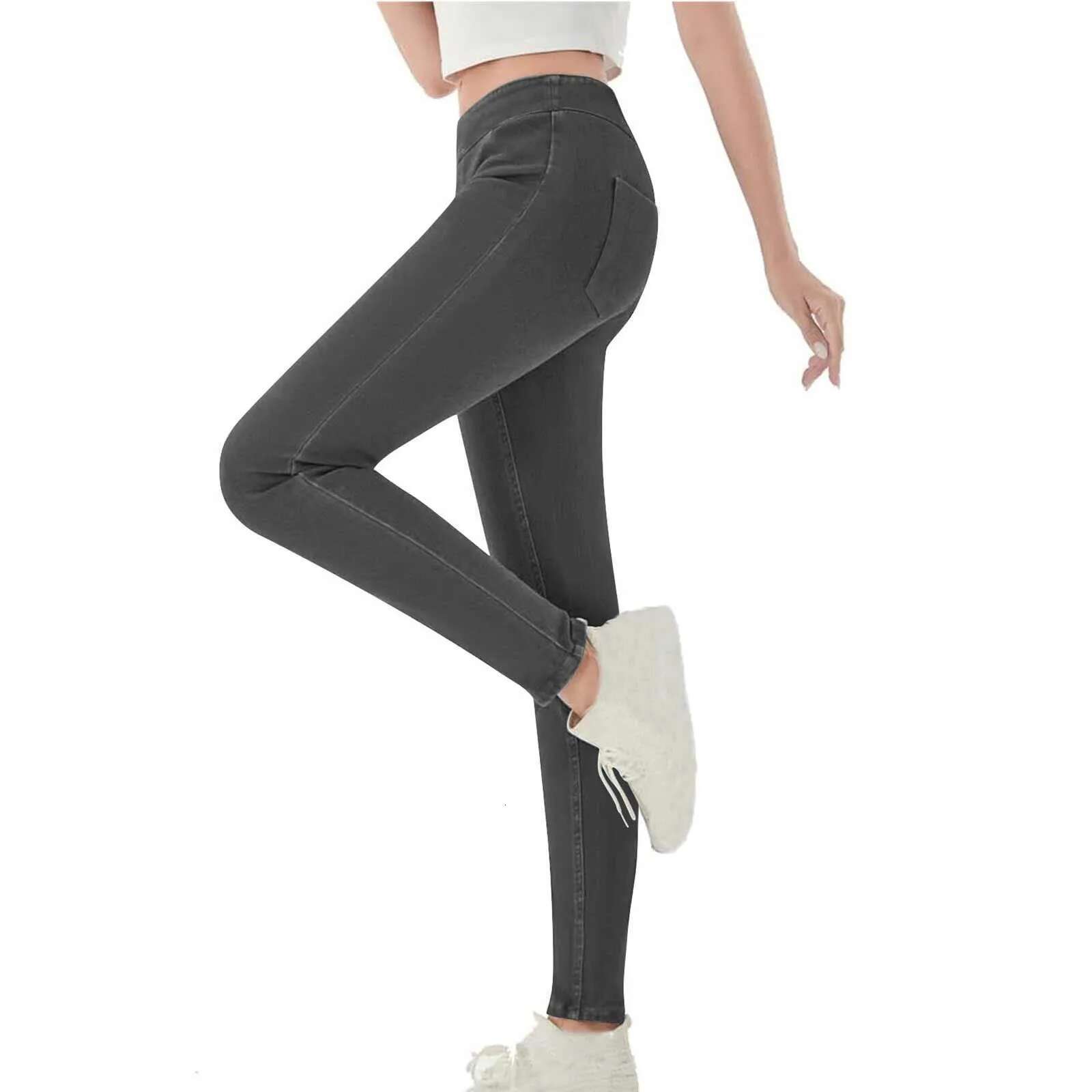 Women Jean High Waist Stretchy Butt Lifting Workout Yoga Pants Solid Casual Large Size Leggings Sport Fiess Trousers