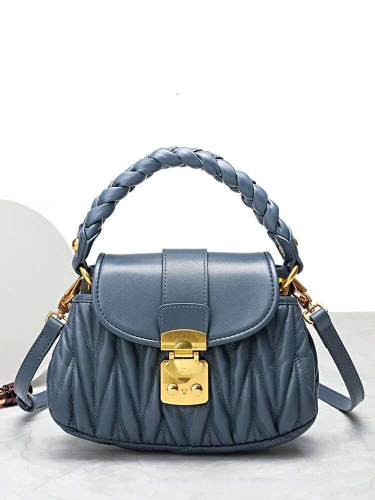 No Designer Women Sheepskin Pleated Underarm Office Ladies Flap Weave Handbag Genuine Leather Shoulder Crossbody Bag