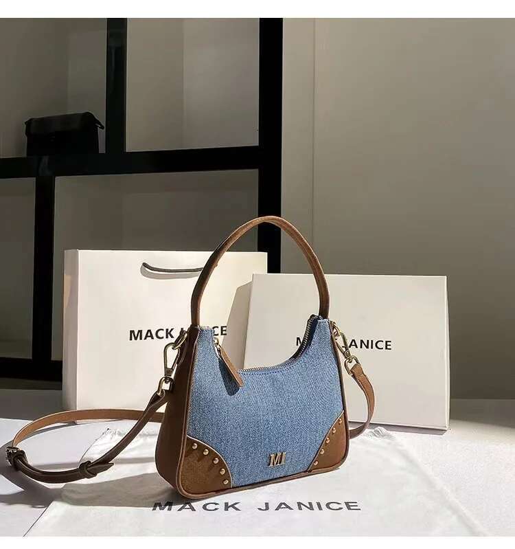 High Quality Denim Square Women's Handbag Textured Leather Lady Purse Shoulder Messsenger Female Casual Underarm Bag
