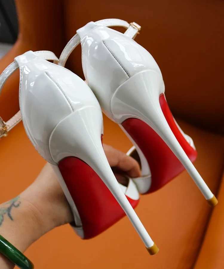 New red soled white high-heeled shoes with a straight strap for professional wen patent leather cfortable single shoes Y250215