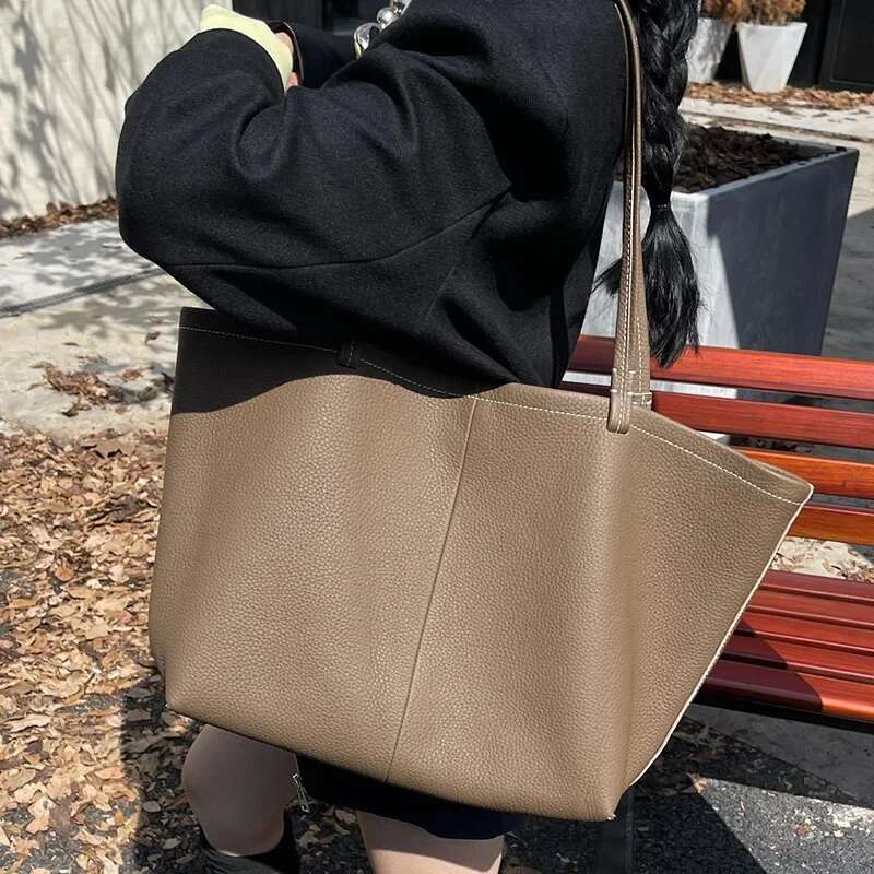 Women's Autumn/Winter Large Capacity Genuine Single Shoulder Tote Bag New Style High-End Feel Top Layer Cow Leather