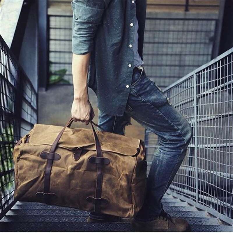 Waxed Canvas Lage Large Capacity Crossbody Travel Weekend For Men Business Trip Duffel Tote Bag