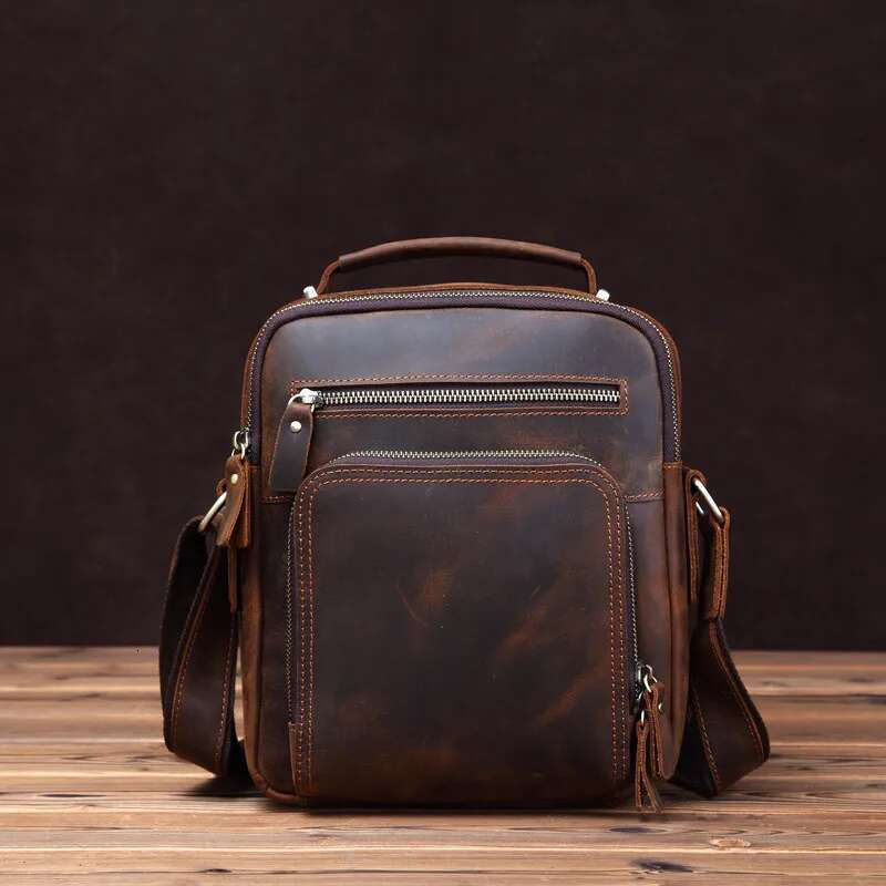 Genine Leather Crossbody Vintage High Quality Cowhide Shoulder Messenger Men's Daily Commuter Bag Gift For Men