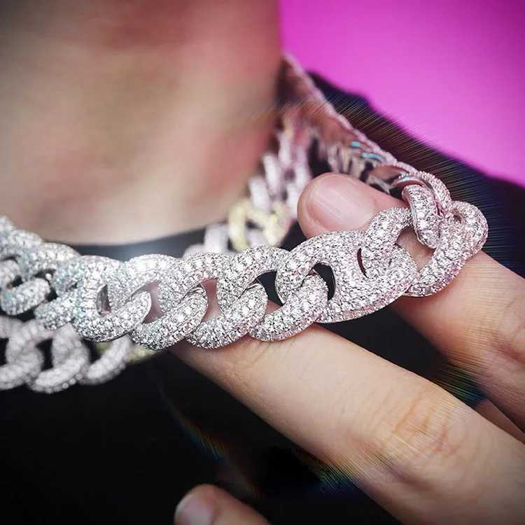 Custom d Color Vvs Moissanite Hip Hop Link Necklace 15mm Sterling Silver with Gra Certificate Gold Plated Cuban Link Chain