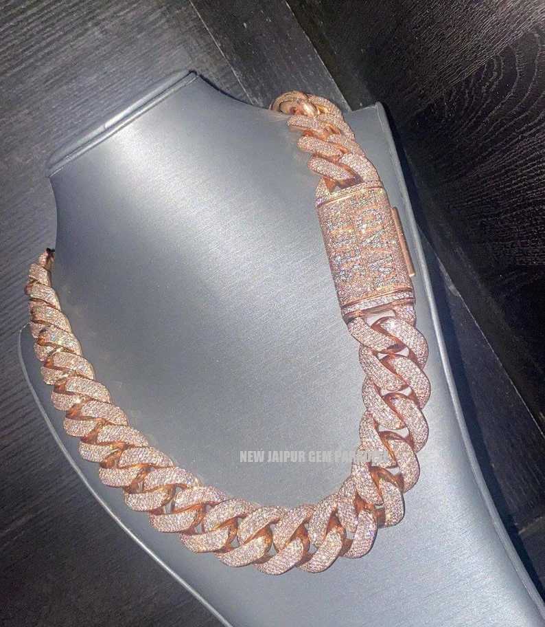 Heavy Quality | 25mm Cuban Link Chain | Vvs Quality Moissanite Diamond | 925 Sterling Silver | Rose Gold Plated | Gift for Him