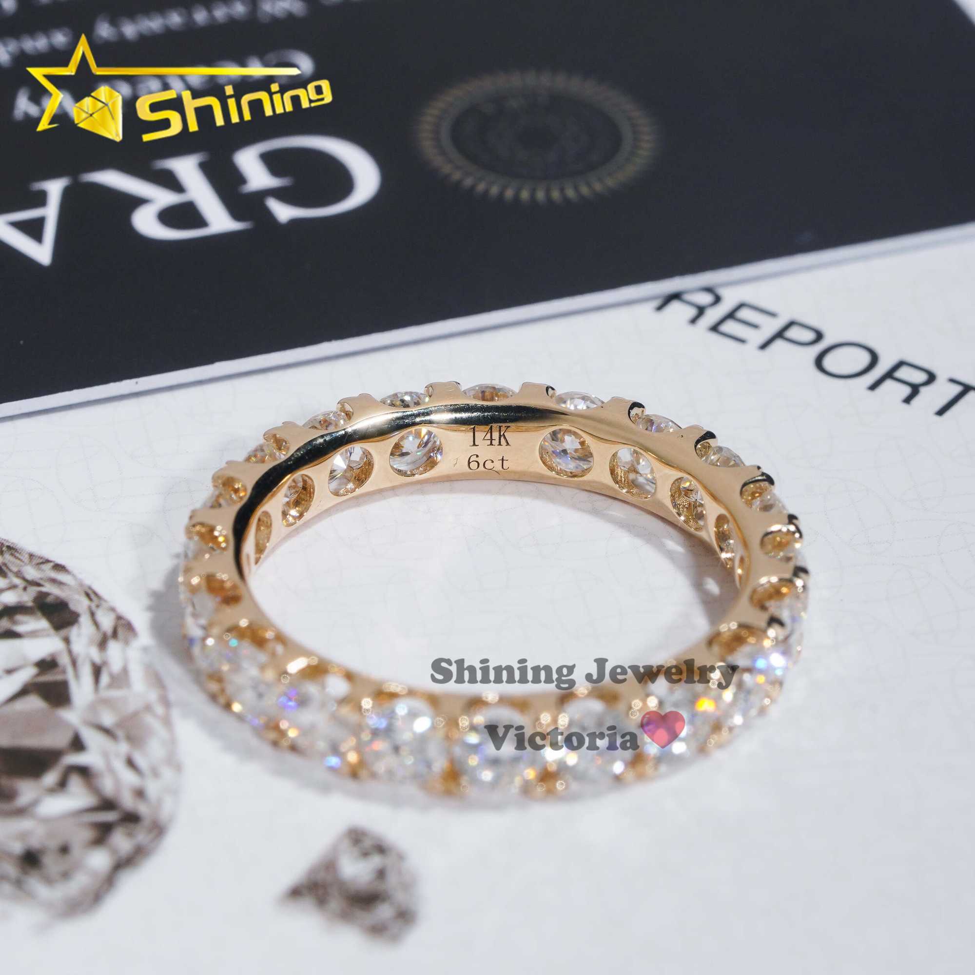 Luxury 3MM 10K 14K 18K Solid Gold Moissanite Diamond Eternity Engagement Ring Iced Out VVS Round Brilliant Cut Band Rings Women