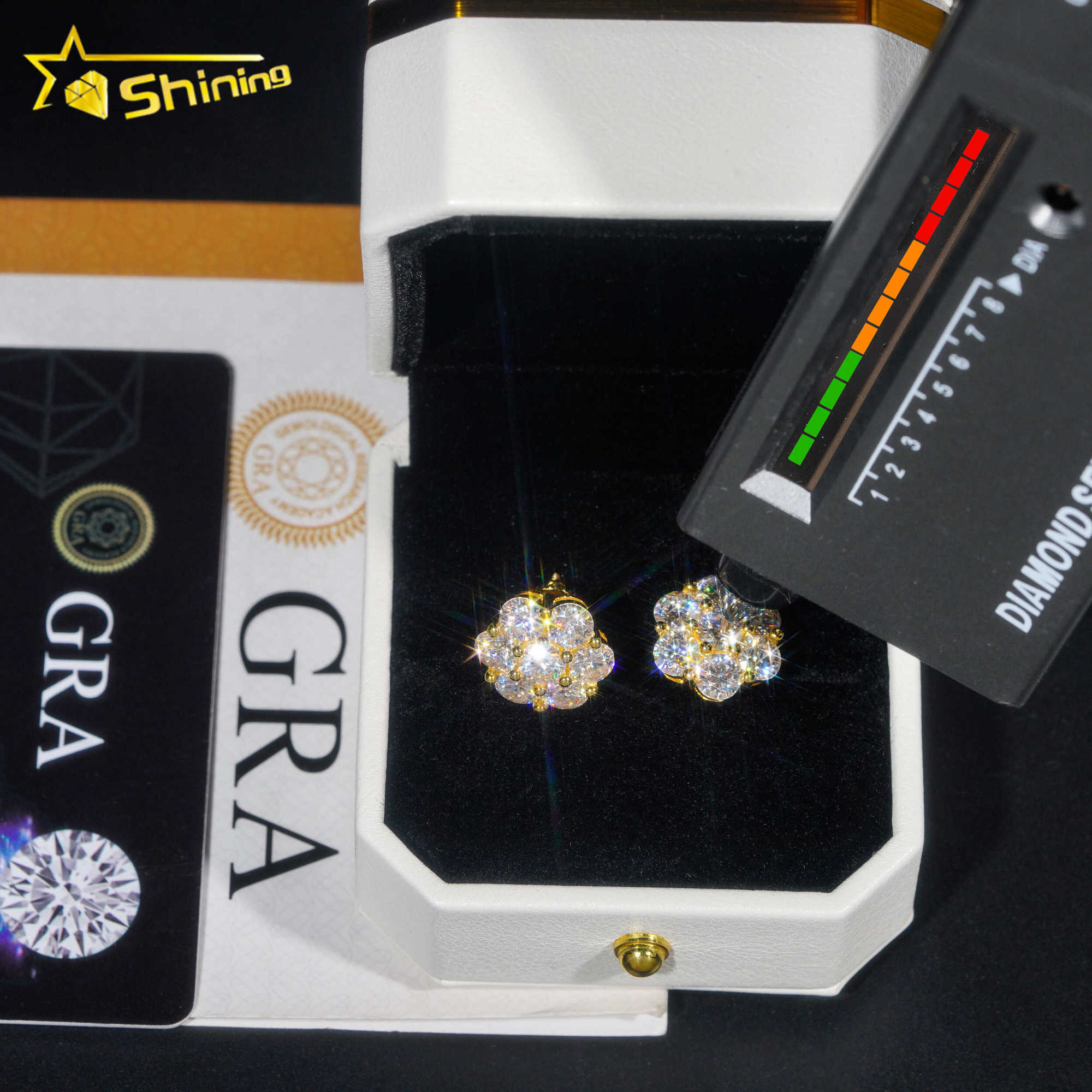 Hot Sale Trendy Cluster Flower Screw Back Stud Earrings 925 Silver Gold Plated Moissanite Pass Diamond Test Stud Earring