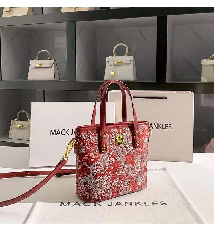 Fashion Embroidery Red Color Bucket Large Capacity Women's Handbag Tote Lady Purse Shoulder Messenger Wedding Bag