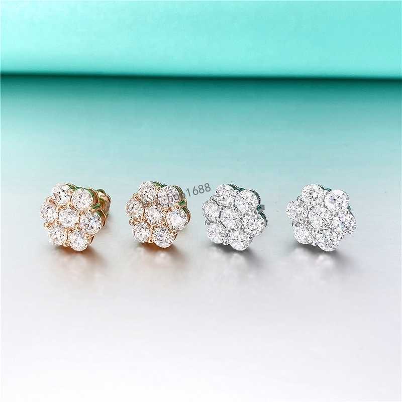 Lab Diamonds Square Mens Moissanite VVS1 Cluster Stud 14K Solid Gold Earrings