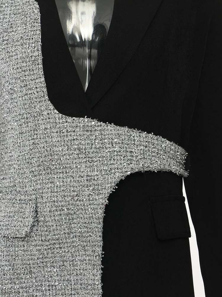 Women Black Irregular Color-Block Elegant Blazer New Lapel Long Sleeve Jacket Fashion Tide Spring Autumn 2025 1Dh7642
