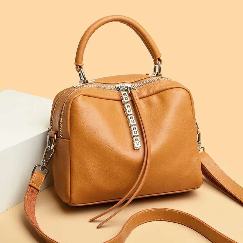 Women's Fashion Zipper Decoration Crossbody Vintage Solid Color PU Leather Shoulder Bag Design Ladies Trend Handbags
