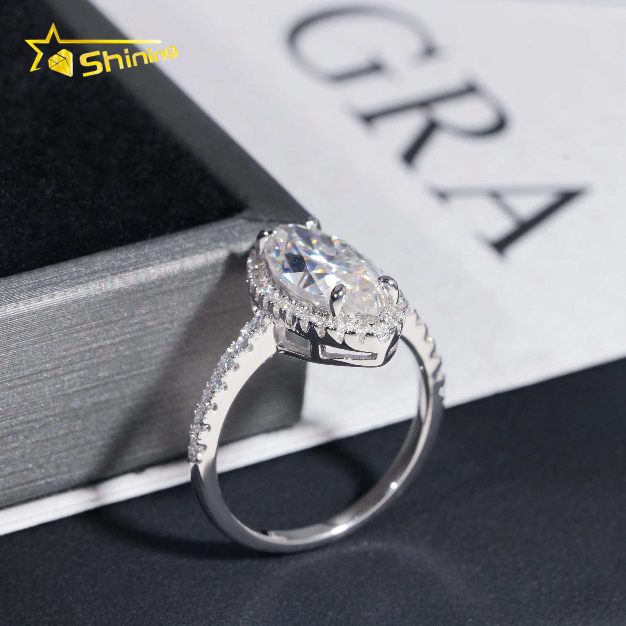 3.4CT Wedding Jewelry Luxury women Wedding Ring Pass Diamond Tester 925 Sterling Silver Marquise Cut Moissanite Engagement Ring