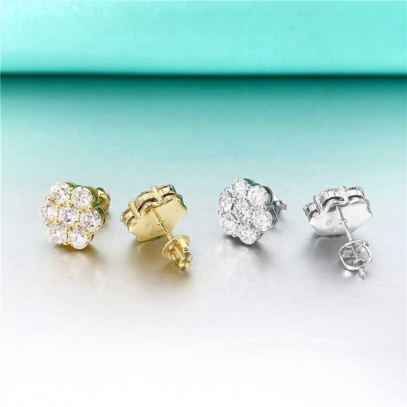 Lab Diamonds Square Mens Moissanite VVS1 Cluster Stud 14K Solid Gold Earrings