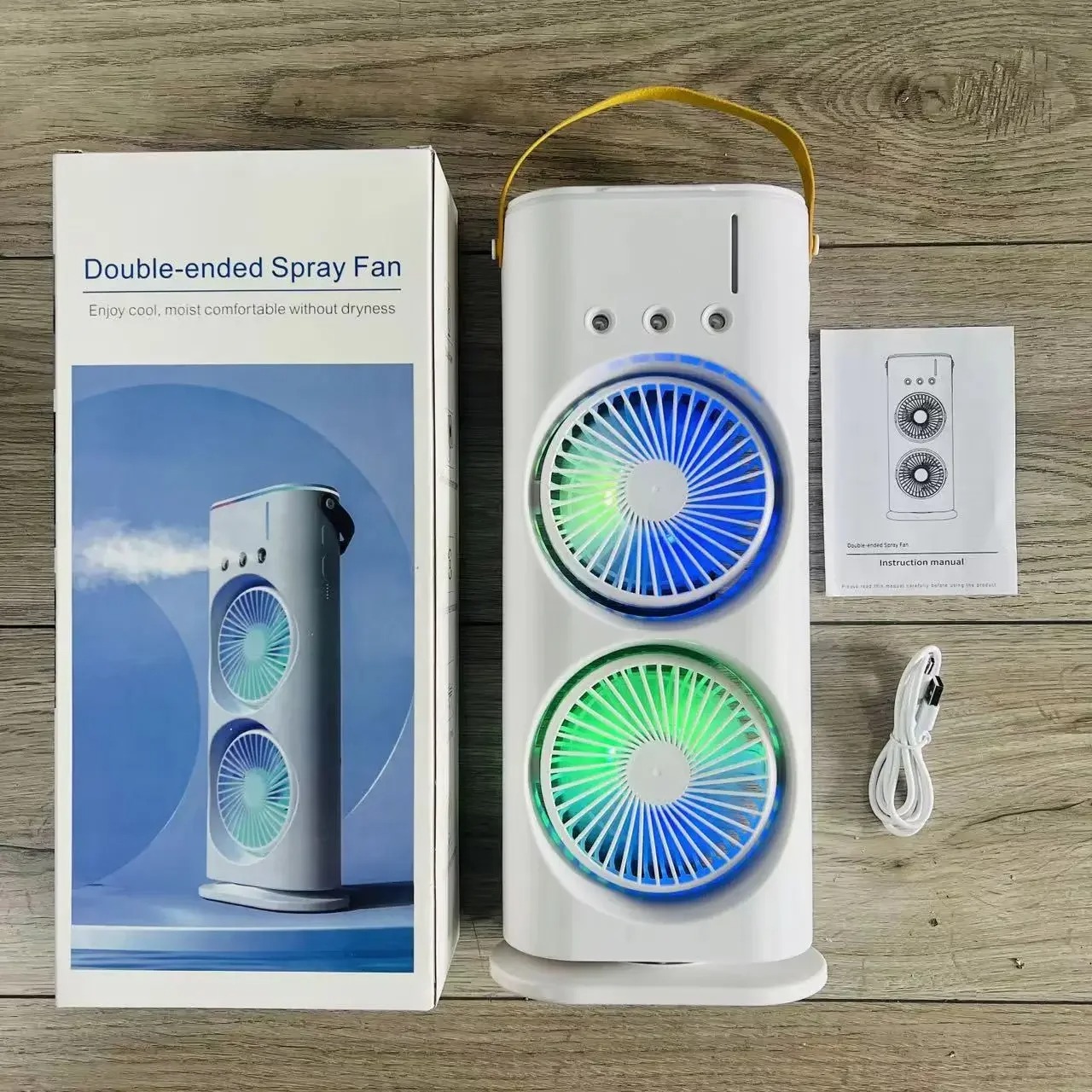 USB rechargeable double head spray fan new product suitable for home office home RV hotel lighting cool
