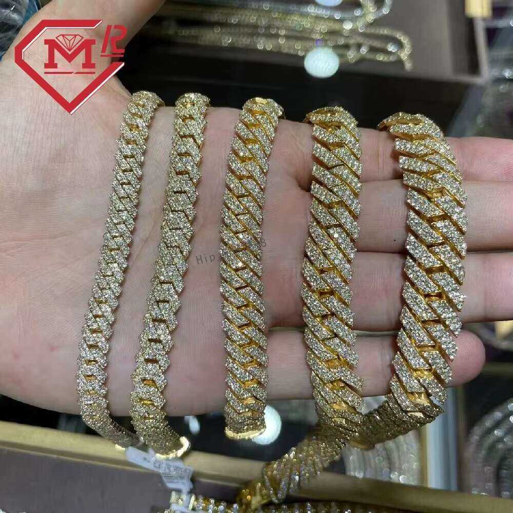 10Mm 22Inches Mens Hip Hop Chains Vvs Moissanite Dia Prong Set Cuban K Chain