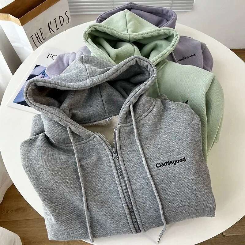 Cozy Fuzzy Hooded Jacket for Women Zip Up, Drawstring Long Sleeve, Solid Color Outerwear - Stylish, Versatile & Warm