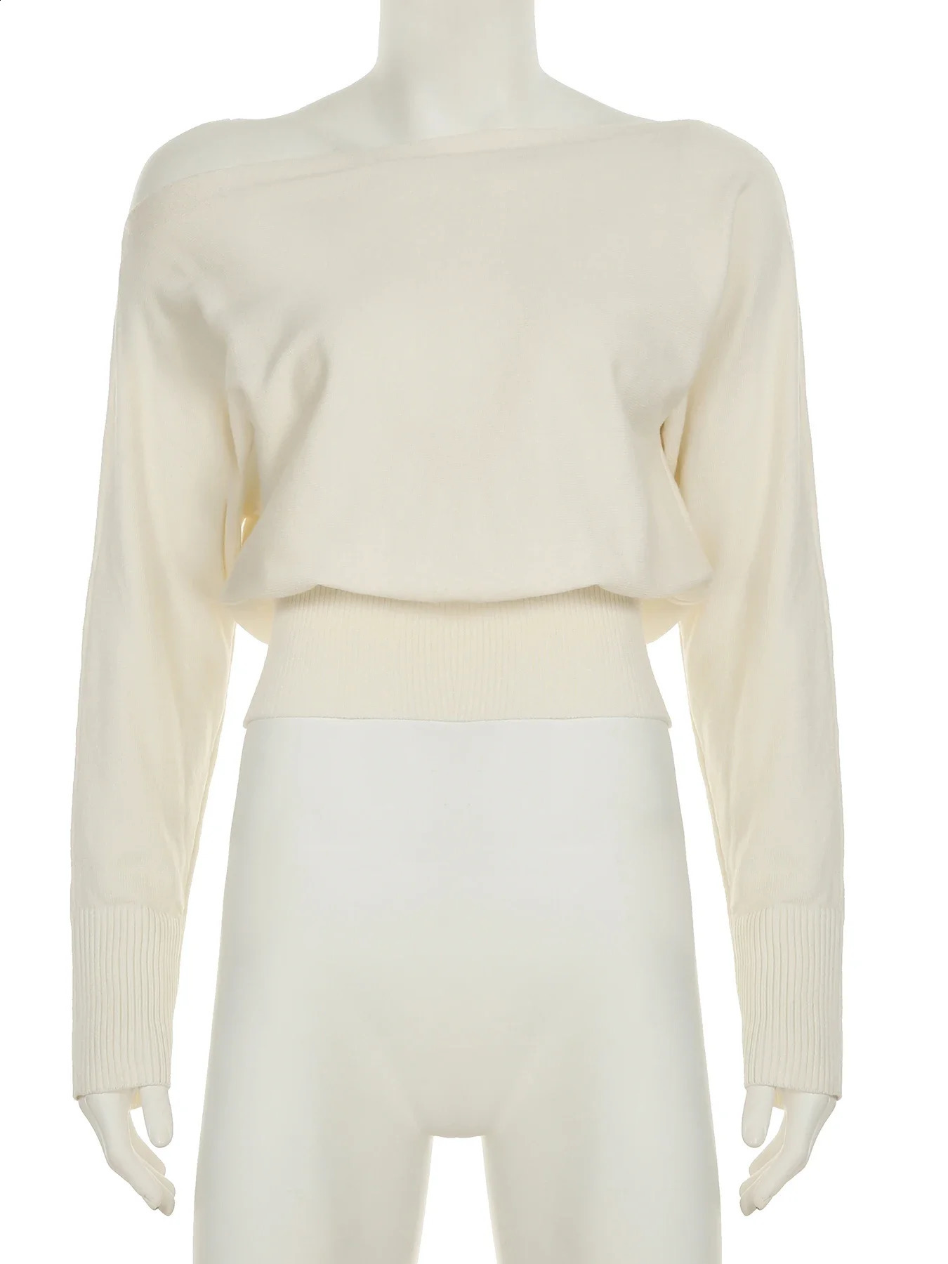 Solid Off-Shoulder Sweater Loose Slash Neck Long Sleeve Knitted Pullovers Women Autumn Winter Fashion Casual Lady 250210