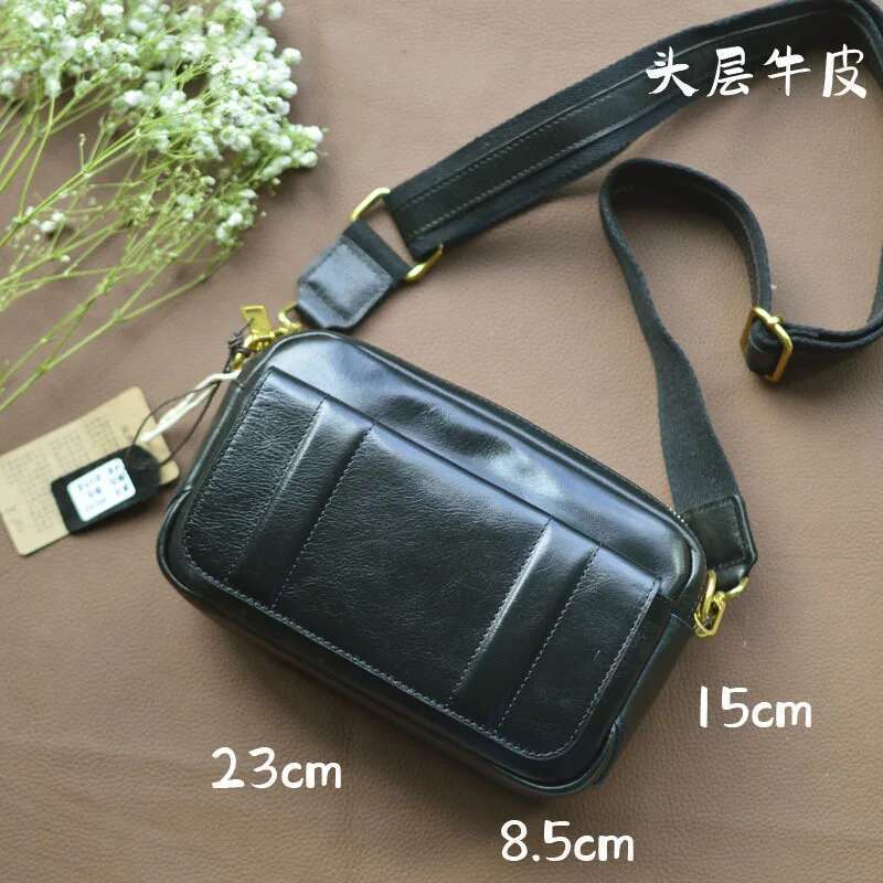 AETOO Leather Small Vegetable Tanned Mobile Phone Crossbody Top Layer Cow Leather Shoulder Bag Men's Backpac